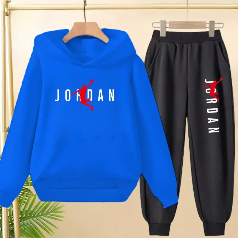 Children's Sportswear Set with Hoodie Sweatshirt And Long Pants Suitable for Kids Aged 3-13 Years Old for Engaging in Sports