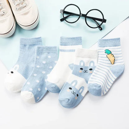 5 Pairs/Lot Kids Soft Cotton Socks Boy Girl Baby Infant Fashion Stripe Warm For Autumn Winter 0-6 Years Children Cartoon Sock