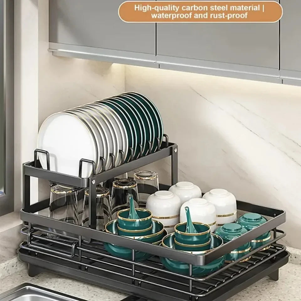 Stainless Steel Dish Rack – Kitchen Drying Rack With Cutlery Holder & Drainboard Organizer