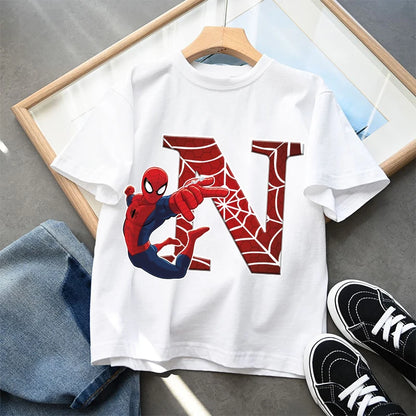 2026  New Children's Spider Man Cartoon Letter Printed T-shirt Cotton T-shirt Boys' Short Sleeved Top Children's Clothing
