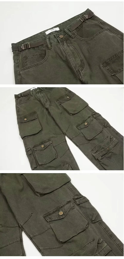 Spring Cargo pants New Popular Rice White Multi-pockets Overalls Harajuku stays Men Loose Casual Trousers Straight Mopping Pants