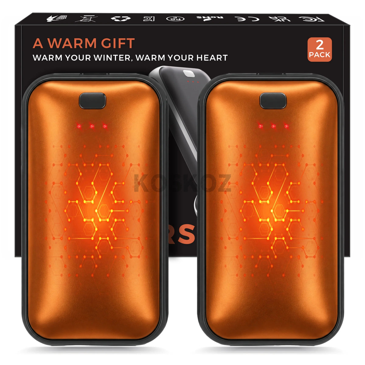 Rechargeable Electric Hand Warmers 2-Pack, Slim Pocket Design, USB-C Charging, 3 Heat Settings for Outdoor Use, Camping