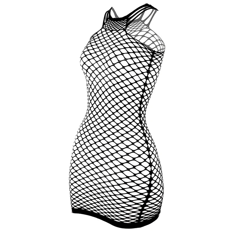 Fishnet Women Sexy Beach Cover Up Dress Women Stretch See Through Sleeveless without Bikini Swimsuit Cover up Mini Beachwea