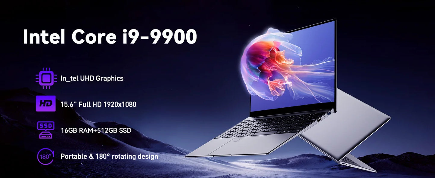Intel Core I9-9900 15.6 Inch 16GB RAM Backlit Fingerprint Unlock Laptop Windows 11 Office Study NoteBook Gaming Computer PC