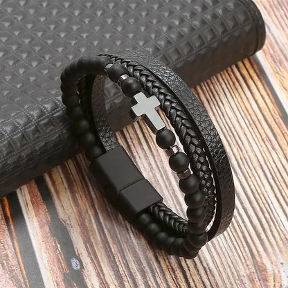 Fashion Braided Rope Woven Multilayer Leather Men Bracelets Punk Mental Magnet Bangle for Friend Charm Jewelry Gifts