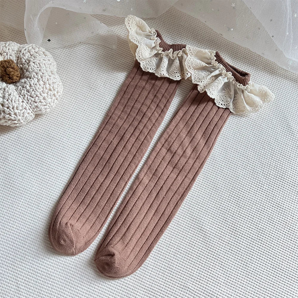 1 Pair Baby Girls Knee High Socks Spanish Long Kids Soft Lace Stuff Princess Children Socks Ruffle Leg Warmth Cute Girls Socks
