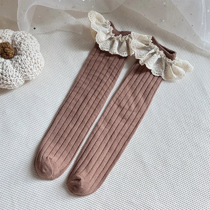 1 Pair Baby Girls Knee High Socks Spanish Long Kids Soft Lace Stuff Princess Children Socks Ruffle Leg Warmth Cute Girls Socks