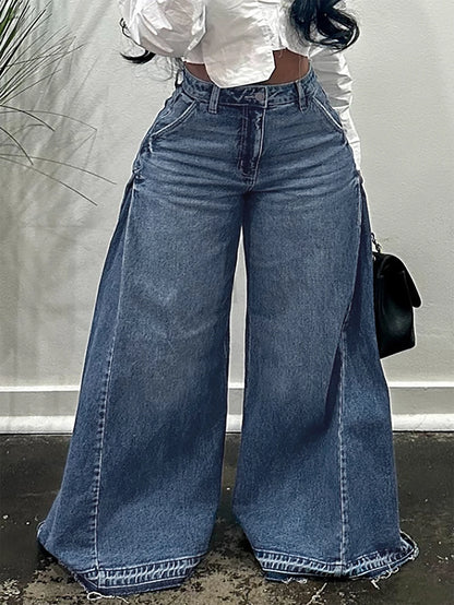 Vintage Wide-Leg Jeans for Women Y2K Niche Design Flared Pants Loose Versatile Floor-Length Trousers