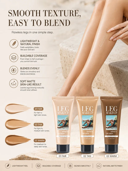 Waterproof Body Makeup for Legs, Full Coverage Leg Concealer Cream, Covers Veins Spots Bruises, Sweat-Resistant Natural Glow