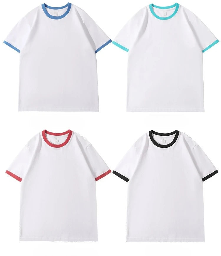 210G Heavy Cotton Men's T-shirt Edge-bumping O-Neck Short-sleeved Man T shirt Contrasting Color Splicing Men T-shirt Tops Tees