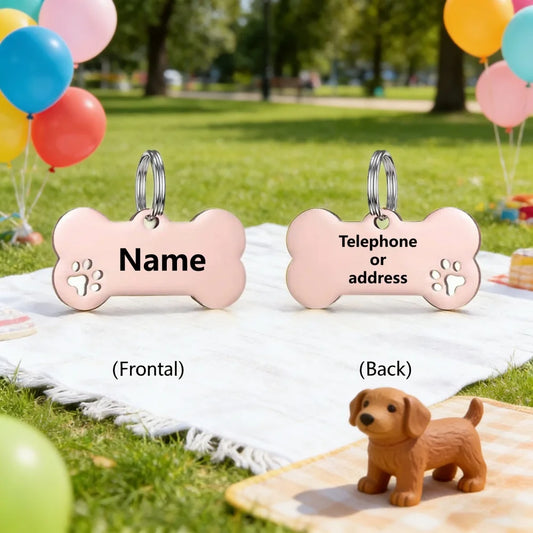Personalized Bone Shape Dog Tag Custom Engraved Pet Id Name Tag With Paw Print For Puppy Collar Accessory For Small Medium Dogs