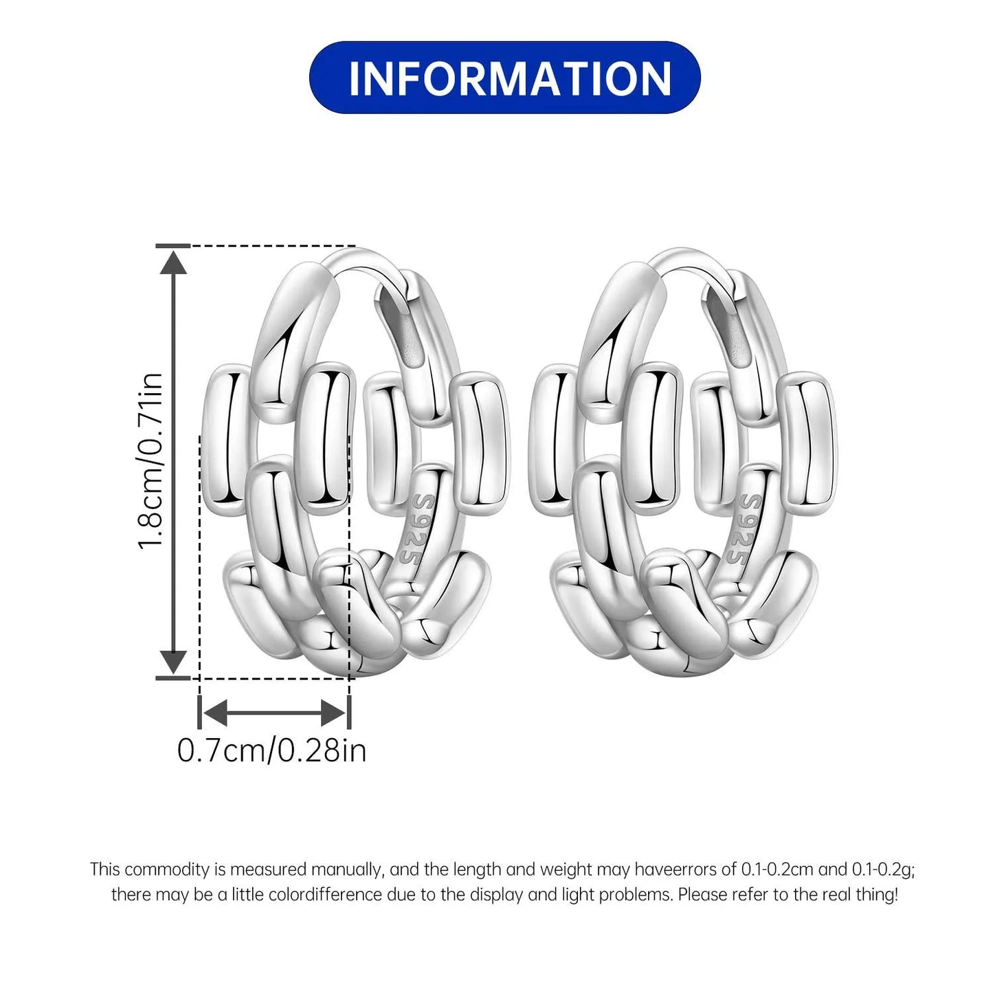 Orstarry S925 Sterling Silver Square Chain With Stone Inlaid Earrings Hoop Earrings For Women Jewelry Original Party Trendy Gift