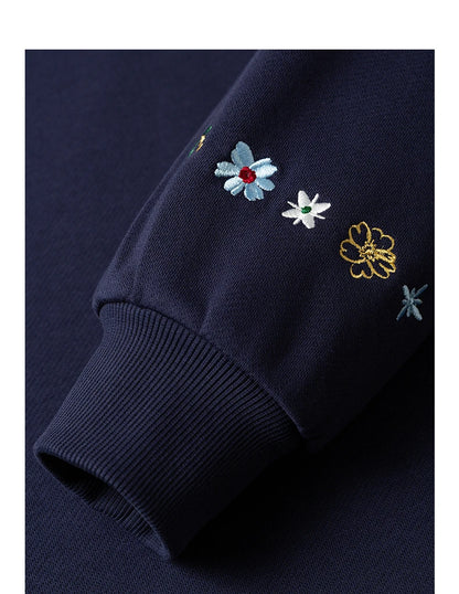 TOYOUTH Women's Mini Floral Embroidered Hoodie 2026 Fall New Arrival Youthful Cozy Relaxed Fit Slouchy Pullover Top