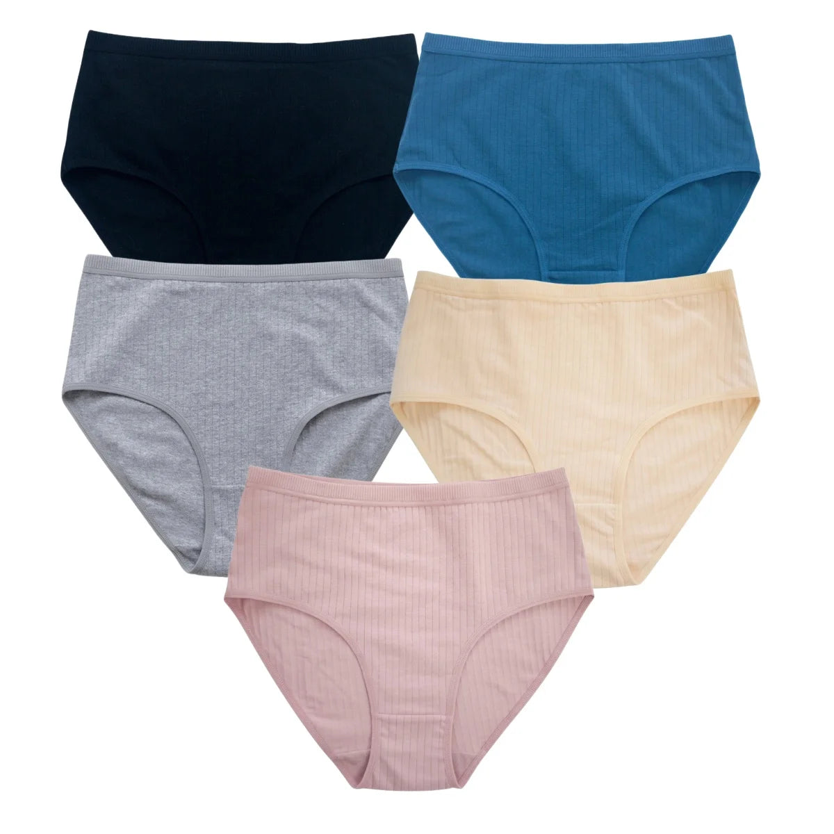 5Pcs/Set High Rise Panties Women Cotton Briefs Sexy Lingerie Ribbed Basic Daily Underwear Soft Stretch Ladies Intimates S-XXL
