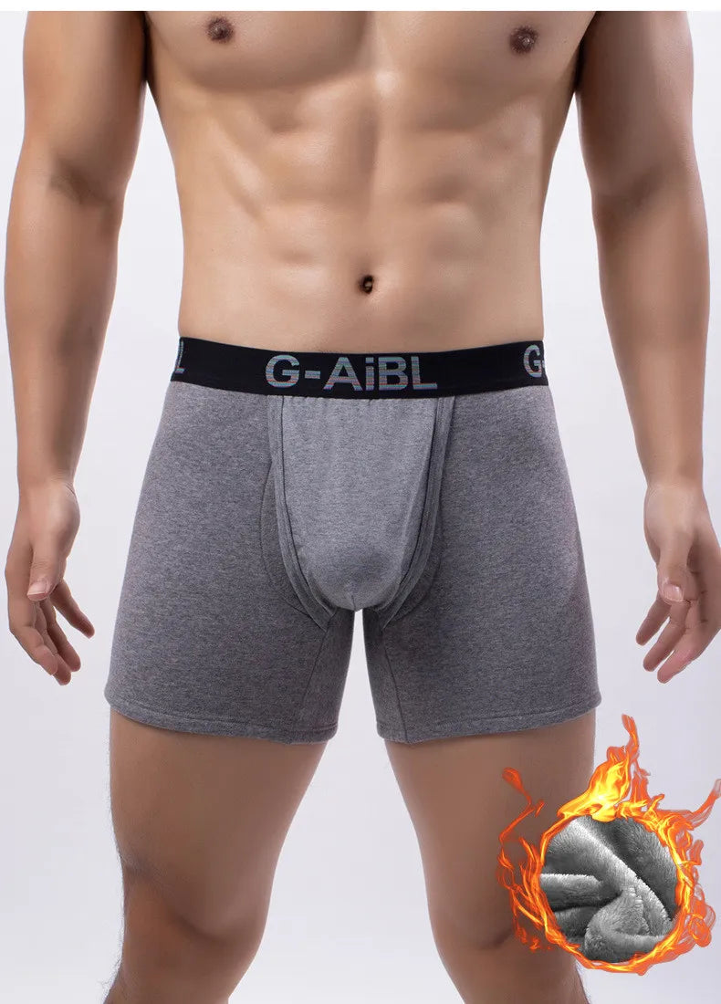 Men's Boxer Shorts Cotton Velvet Underwear Man Breathable JJ Hole Bullet Separation Pouch Underpants Male Winter Warm Panties