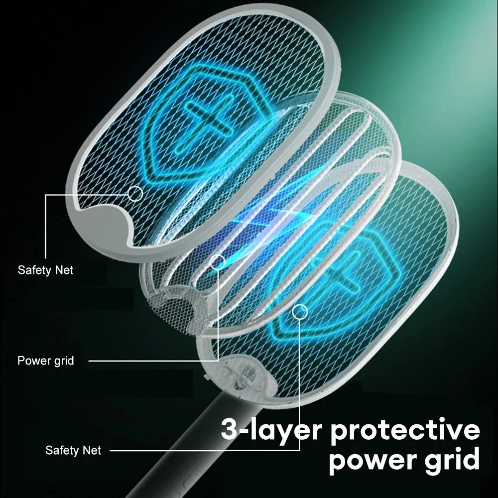 USB Rechargeable Electric Mosquito Killer Fly Swatter Portable UV Light Bug Zapper Mosquito Racket Insect Killer for Home Garden