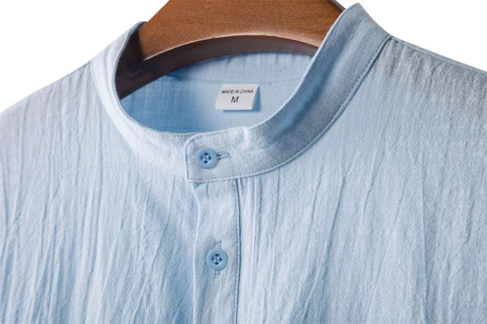 Men's Summer Cotton Linen T-shirt Beach Style Short SLeeve Henley Neck Vacation Hawaii Casual Lightweight Breathable Cozy Tops