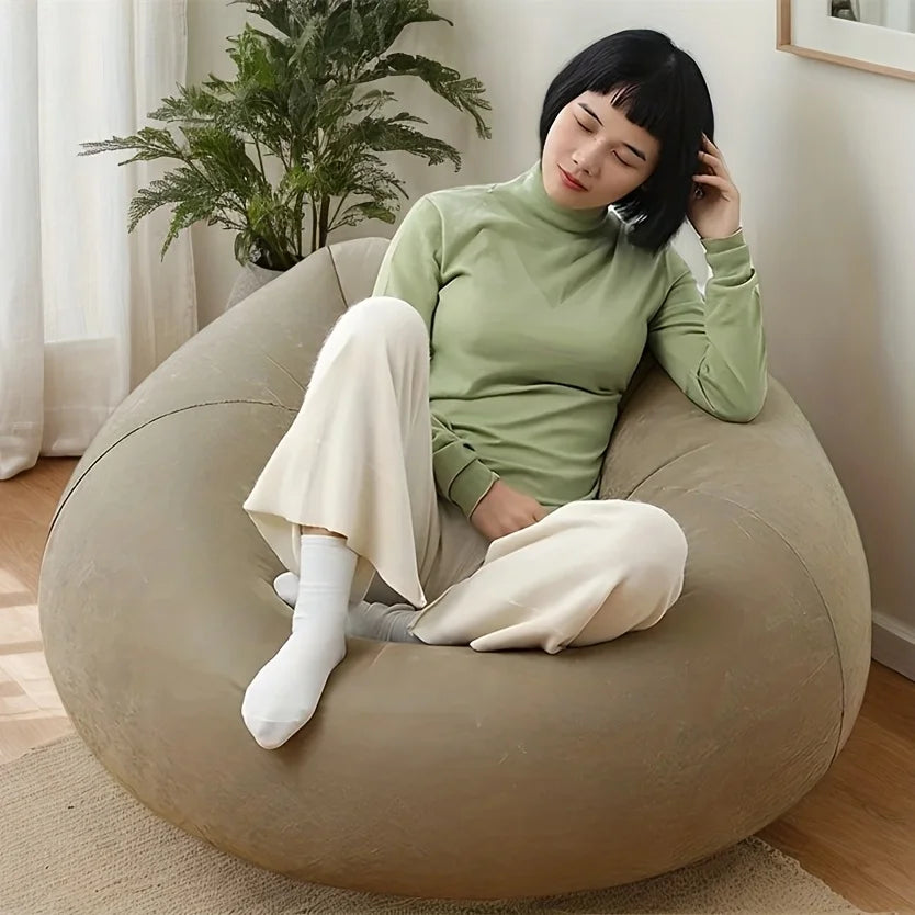 Portable inflatable lounge chair, comfortable flocked air sofa, easy setup, durable for indoor & outdoor use