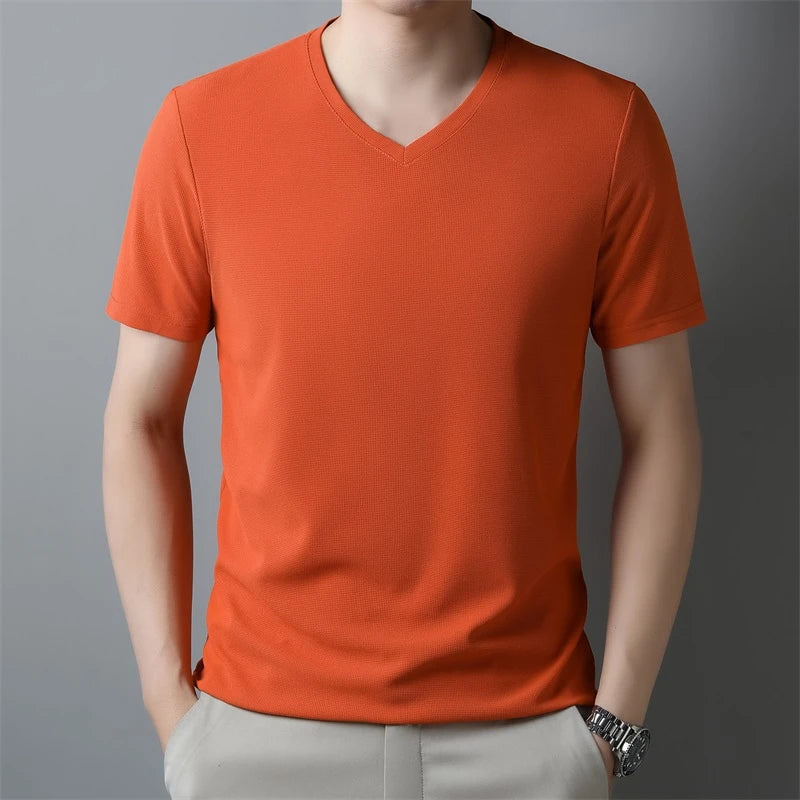 Men's V Neck T-Shirt – Lightweight Summer Shirt With Breathable Waffle Texture