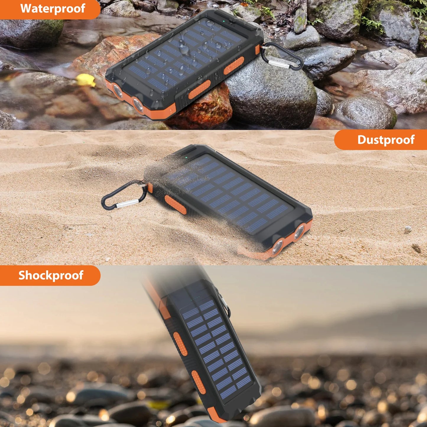20000mAh Solar Power Bank Large Capacity Portable Outdoor Fast Charging Built-in Li-polymer Battery LDE Light for iphone Samsung