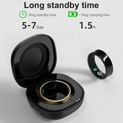 Smart Ring Men Women With Charging Case,Heart Rate Blood Oxygen,Skin Temperature Monitor,5ATM Waterproof For Android iOS