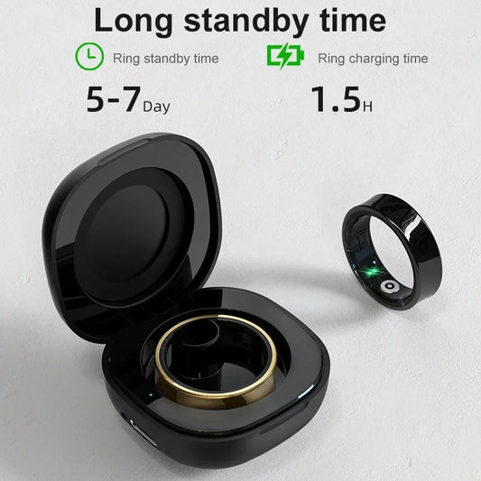 Smart Ring Men Women With Charging Case,Heart Rate Blood Oxygen,Skin Temperature Monitor,5ATM Waterproof For Android iOS