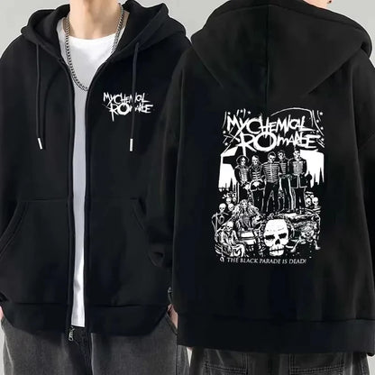 Women Fashion Hoodie Jacket Coat My Chemical Romance Band (MCR) Dead Zip Hoodie Top Loose Black Parade Punk Gothic Rock Zip