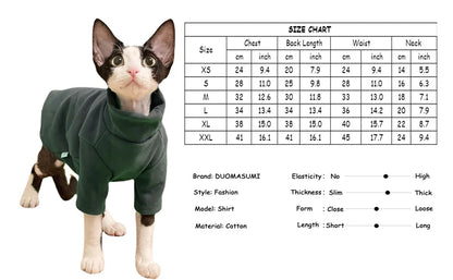 Sphynx Cat Clothes Baby Soft Cotton Fall Winter Kitten Small Dog Clothes for Cornish Devon Cat Costume Hairless Pet Clothes