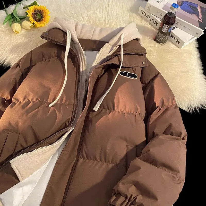 Hooded Padded Coat - Women Winter Jacket With Zipper Contrast & Thick Cotton