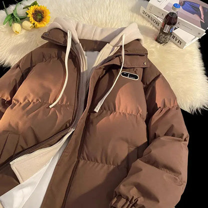Hooded Padded Coat - Women Winter Jacket With Zipper Contrast & Thick Cotton