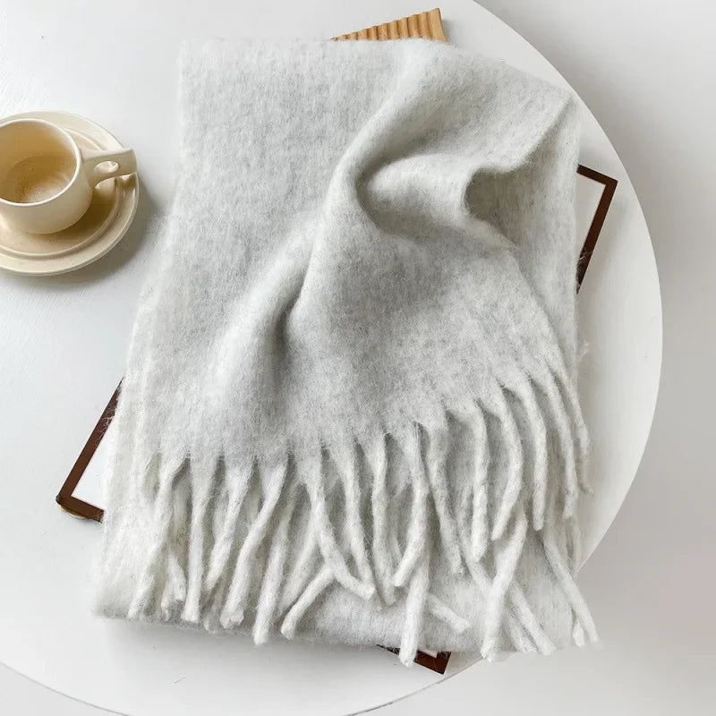 Wool Blend Scarf - Winter Thermal Scarf Women & Men | Soft Mohair Shawl, Keep Warm Muffler