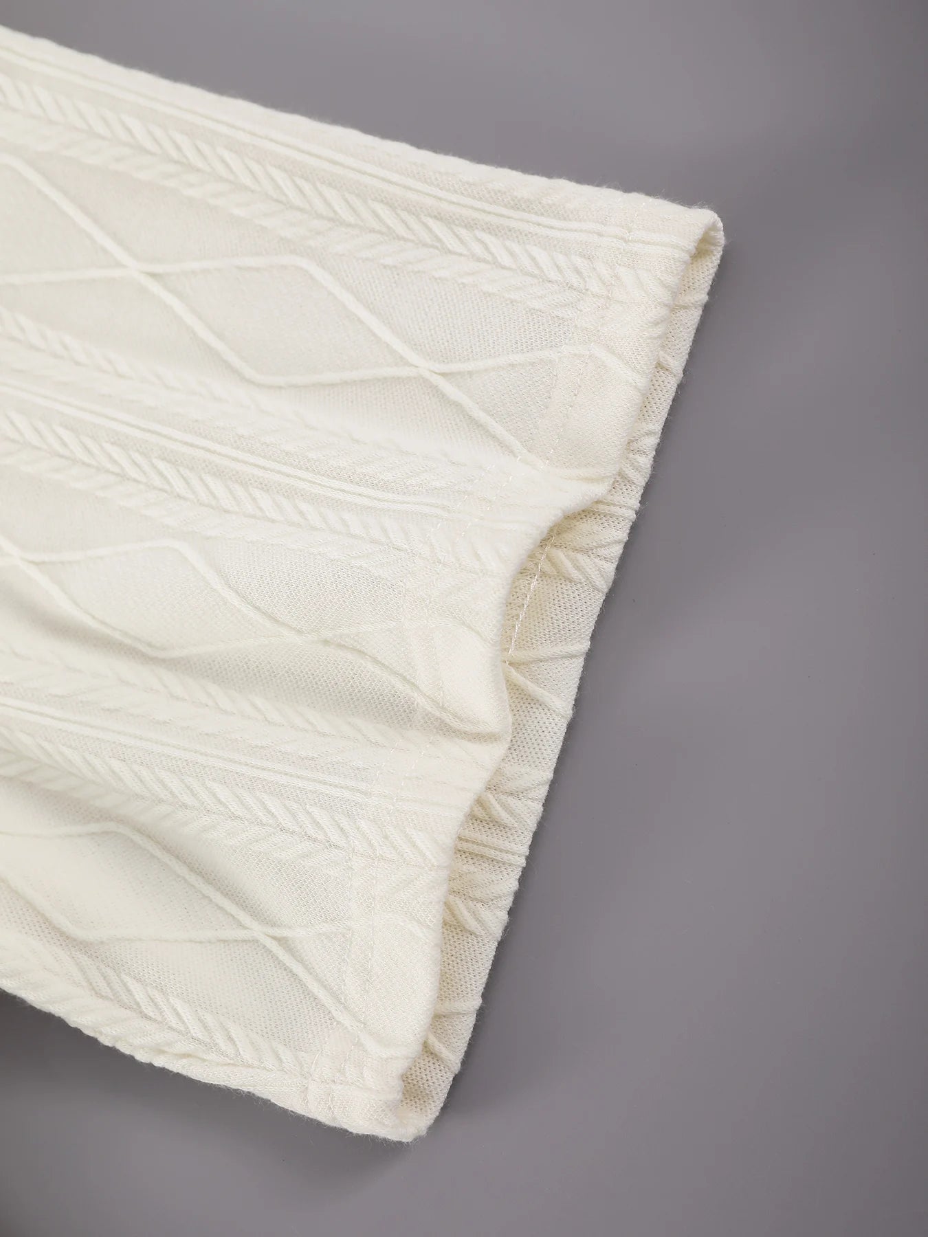 Men's Beige Argyle Texture Short Sleeve Polo Shirt Summer Loose Smart Casual Top