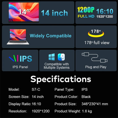 Portable Gaming Monitor - 16 Inch IPS Panel LCD Display With Swivel Bracket