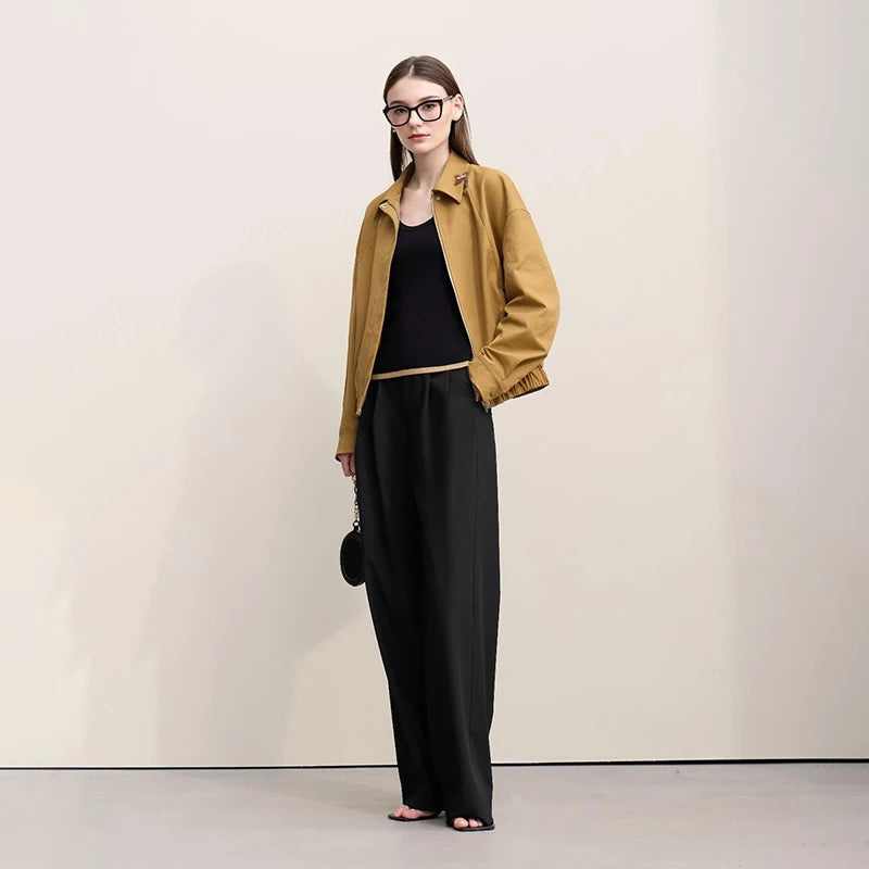 Amii Minimalism Women' S Pants 2026 Spring New Versatile Pleated Loose Wide-leg Pants Solid Color Casual Basic Trousers 12641076
