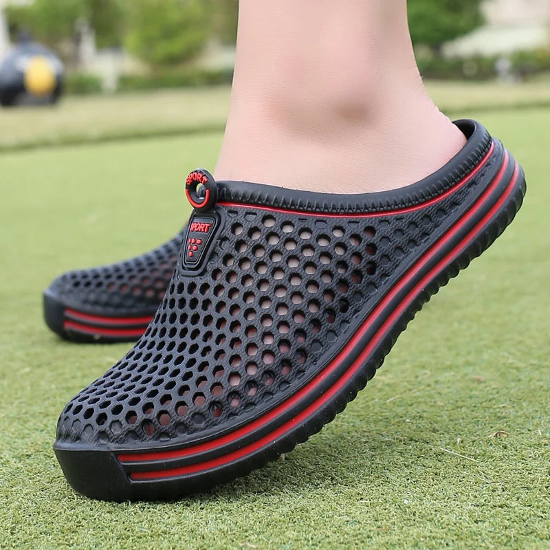Summer Couple Breathable Half Slippers Men Outdoor Baotou Hole Sandals Beach Flip-flops Men's Casual Flip-flops Platform Sandals