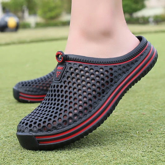 Summer Couple Breathable Half Slippers Men Outdoor Baotou Hole Sandals Beach Flip-flops Men's Casual Flip-flops Platform Sandals