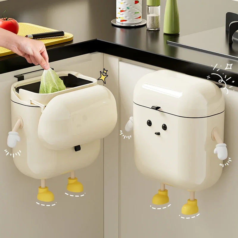 Wall-Mounted Kitchen Trash Can - 9L12L Cream with Lid for Food Waste  Bathroom Use
