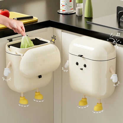 Wall-Mounted Kitchen Trash Can - 9L12L Cream with Lid for Food Waste  Bathroom Use