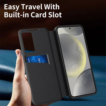 For Samsung Galaxy S25 S23 S24 S26 Ultra S25Plus Case Original PU Leather Card Pocke Flip Smart Display Transparent Window Cover