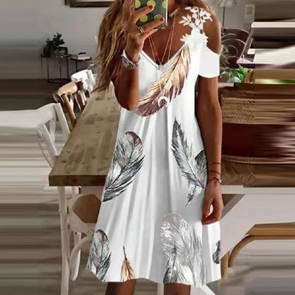 Women's White Lace Dress – V-Neck Suspender Short Summer Dress