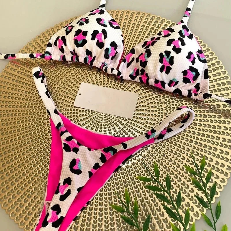 Womens G-String Bikini - Split Print Swimwear for Beach Holiday - ZOOMNSTORE