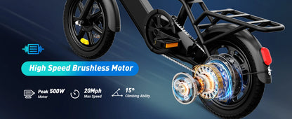 【1 Year Warranty】DYU C3 14 inch Folding Electric Bicycle Peak 500W Motor 280WH Battery Electric Bike,20mph City E-bike UL2849