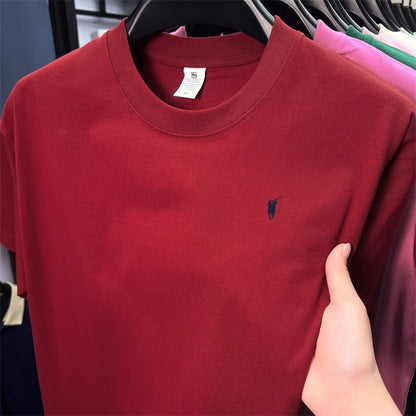 Xiaoma Embroidery Casual Pure Cotton Short Sleeved T-shirt for Young Men, Round Neck Solid Color T-shirt for Men