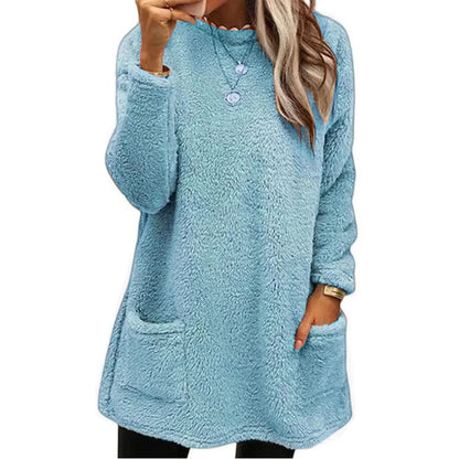 2025 Autumn Winter Women Warm Coat Streetwear Fleece Pocket Thinken Sweatershirt Autumn Female Casual Loose Outfits Casual Tops