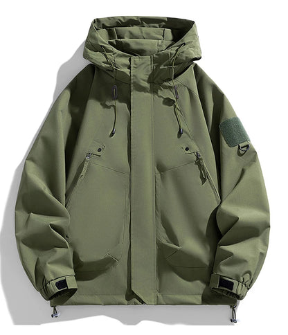 Windbreakers Men Hooded Jacket Zipper Coat Cargo Waterproof Black Bomber Camping Loose Thin Softshell Hooded Hiking Jacket