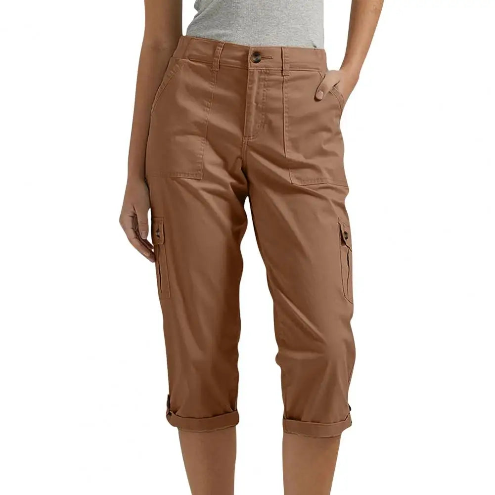 Women's Capris Joggers Mid Rise Cropped Cargo Pants Summer Quick Dry Hiking Pants with Multi Pockets Lightweight Summer Bottoms