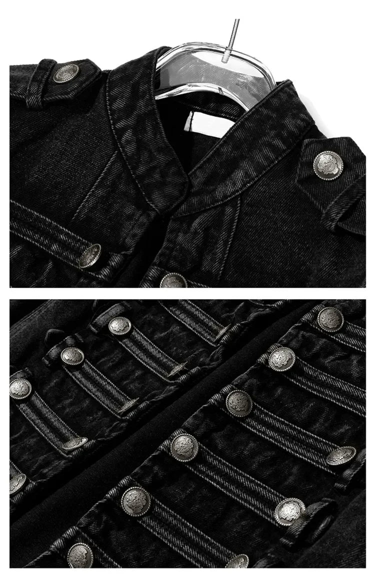 Streetwear Casual Loose Button Split Short Denim Jacket Women Fashion Spring Autumn 2026 Stand Collar Long Sleeve Jean Jacket