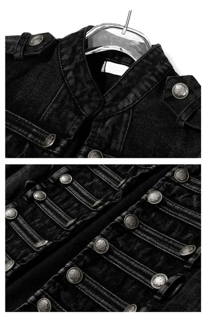 Streetwear Casual Loose Button Split Short Denim Jacket Women Fashion Spring Autumn 2026 Stand Collar Long Sleeve Jean Jacket