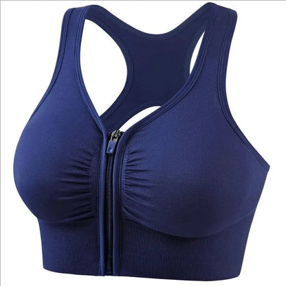 Women's Sports Bra - Plus Size Zipper Shock Resistant Bra with Gathered Brassiere Support