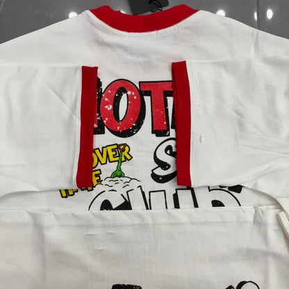 New MIXED-EMOTION Rhinestone cartoon printed pattern 100% cotton Men Women T-shirt Loose casual Shinning Diamond Tees Oversized Top